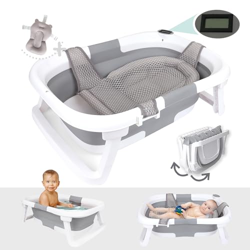 BEBELEH™ Collapsible Baby Bathtub with Thermometer – Bathtub + Baby tub Sling + Newborn Sling – Baby Bathtub Newborn to Toddler 0-24 Months...