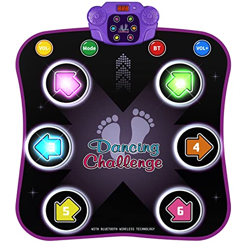 Flooyes Dance Mat Toys for 3-12 Year Old Kids, Electronic Dance Pad with Light-up 6-Button Wireless Bluetooth, Music Dance with 5 Game Modes,...