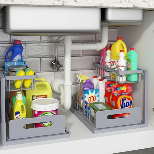 REALINN Under Sink Organizer, Pull Out Cabinet Organizer 2 Tier Slide Out Sink Shelf Cabinet Storage Shelves, Under Sink Storage for Kitchen...