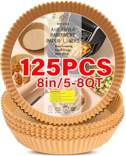 Air Fryer Liners Disposable, 125PCS Air Fryer Liners Round Airfryer Liners Non-Stick Paper Liners 8 Inch Parchment Paper for Air Fryer 5-8QT...