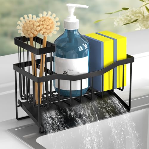 Fssvcd Maifan Sink Caddy Sponge Holder for Kitchen Sink with Brush Holder and Stainless Steel Self Drain Tray, Rustproof Kitchen Sink Organizer...