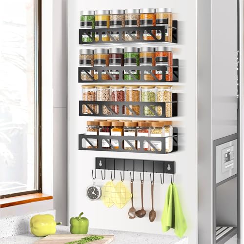 SMRCAD Magnetic Spice Rack Organizer for Fridge Seasoning Organizer for Kitchen storage with Screw or Adhesive Hanging,Magnetic Shelf with Hook...